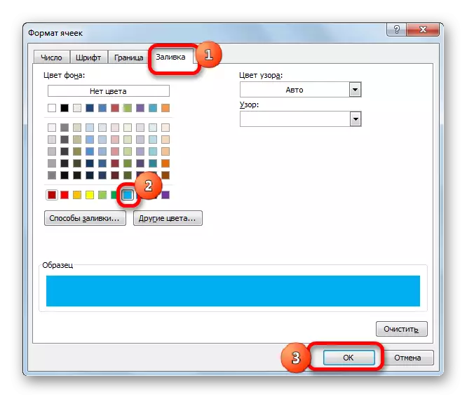 Microsoft Excel'deki hücre formatı penceresinde renk seçimi doldurun