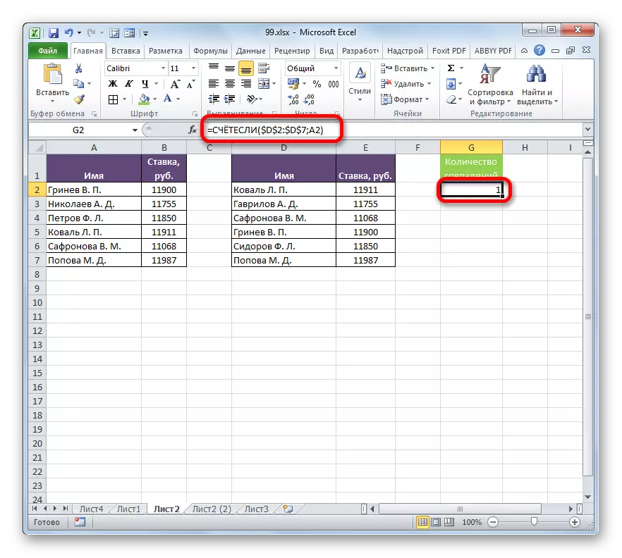 Microsoft Excel ရှိမီတာ၏ function ကိုတွက်ချက်ခြင်း၏ရလဒ်