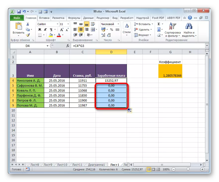 Nol nalika ngitung upah ing Microsoft Excel