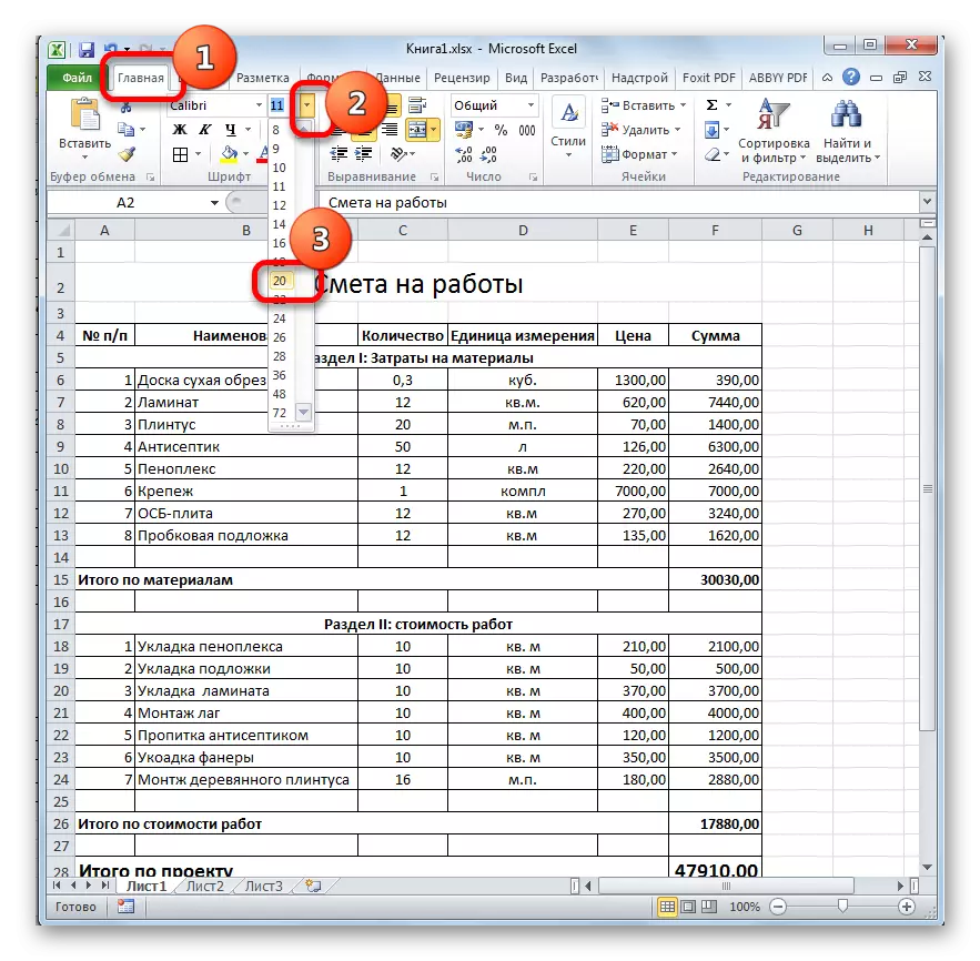 Aumentare il font del nome delle stime in Microsoft Excel