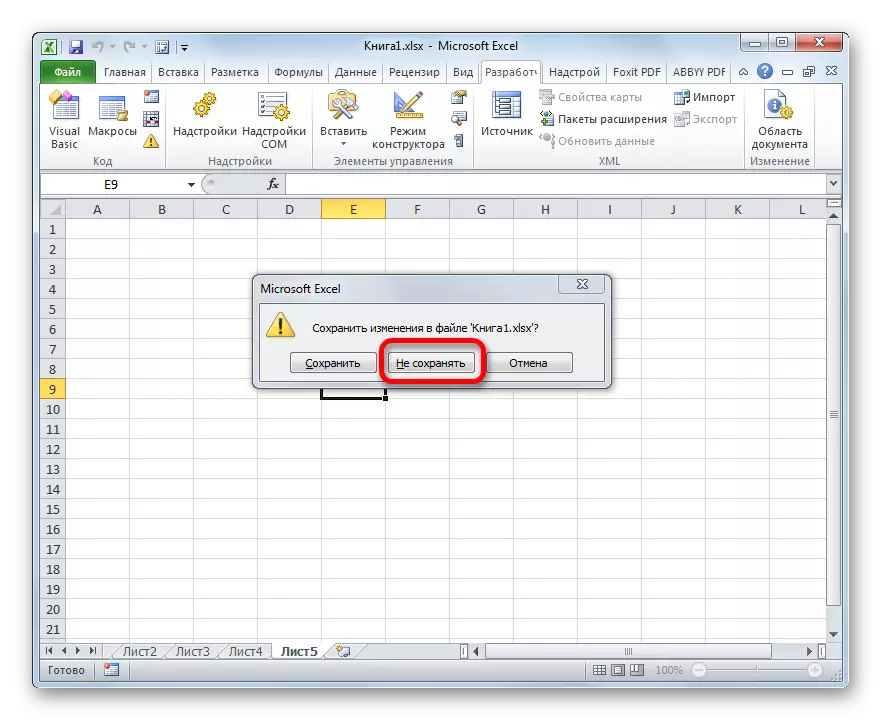 Lukningsdialogboks i Microsoft Excel