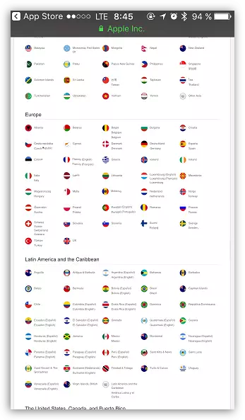 Selecció del país d'allotjament a l'App Store