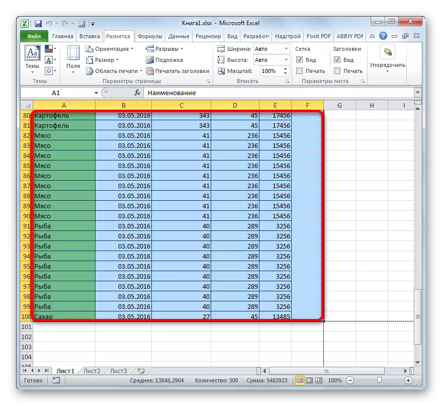 Kiválasztása táblázat nyomtatási tartomány Microsoft Excel