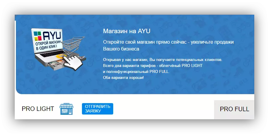 site ayu.ru bir online mağaza yaratmaq