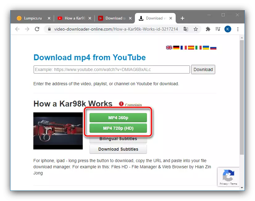 رزولوشن رولر را برای دانلود ویدیو با زیرنویس های YouTube از طریق یک سرویس وب انتخاب کنید