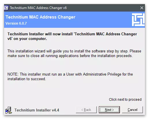 Инструкции в инсталатора за промяна на MAC адреса на компютъра в Windows 10 през TechniTium Mac Адрес Changer