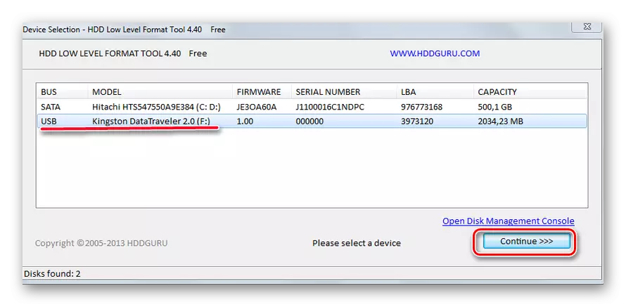 Fereastra instrumentului HDD Low Level Tool