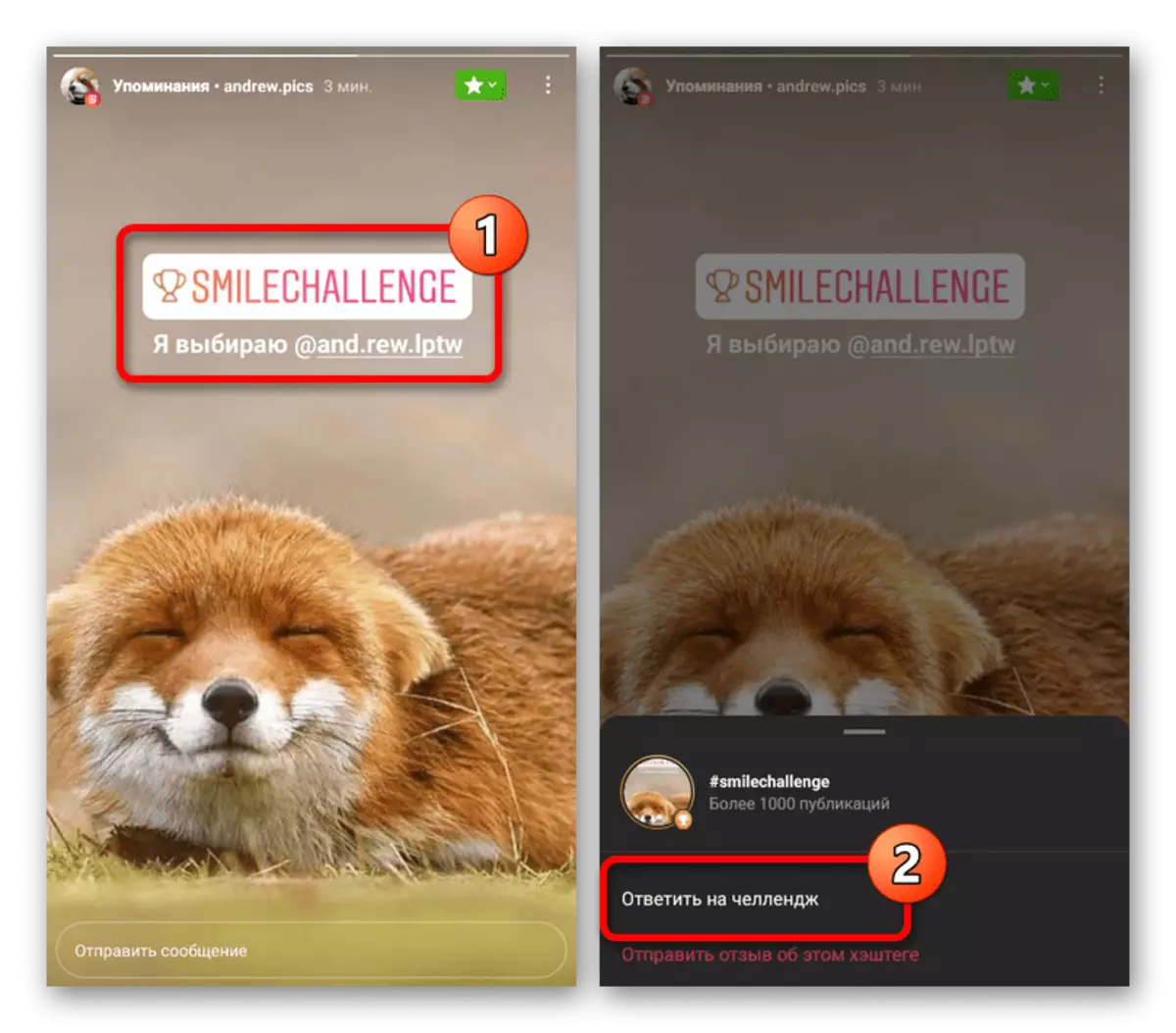 Mooglikheid om in reaksje te meitsjen op útdaging yn 'e mobile applikaasje Instagram