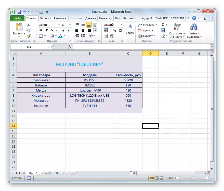 მოდელი და საქონლის საქონელი დაყოფილია Microsoft Excel- ში