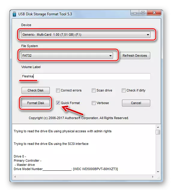 Opmaak fia USB-skyf-opslach