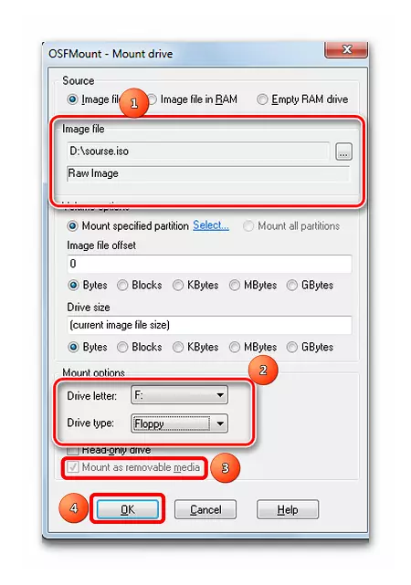 Parametrat për krijimin e flash drive virtual