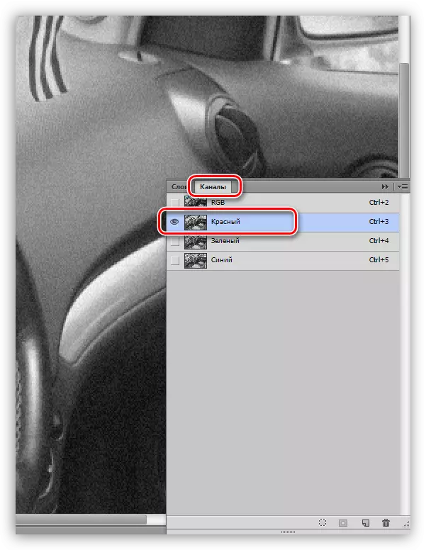 Photoshop kanal aktivləşdirilməsi ilə qırmızı kanalları ilə nişanı Switches