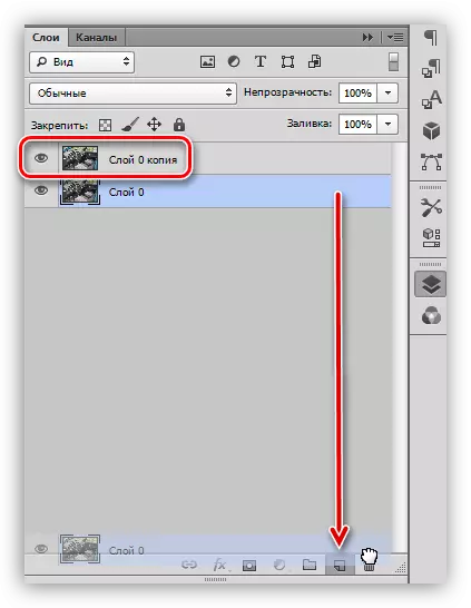 Creación de una copia de la capa con un arrastre al retirar el ruido digital de una foto en Photoshop