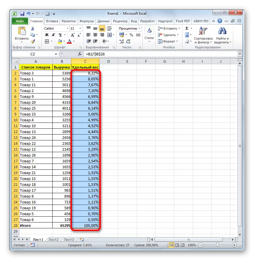 Prozentsatzformat in Microsoft Excel installiert