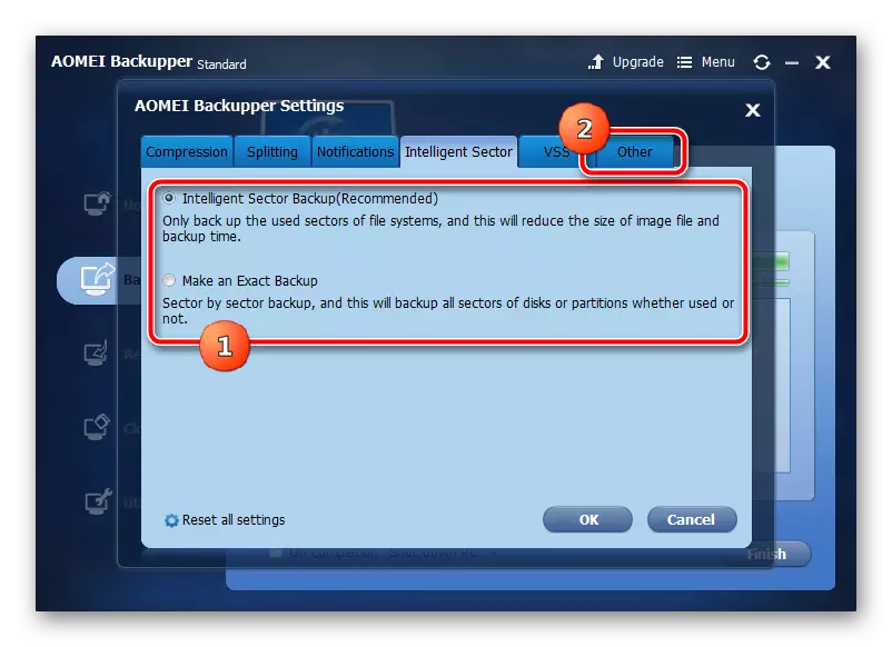 Configurar a sección de copia en Aomei Backupper en Windows 7