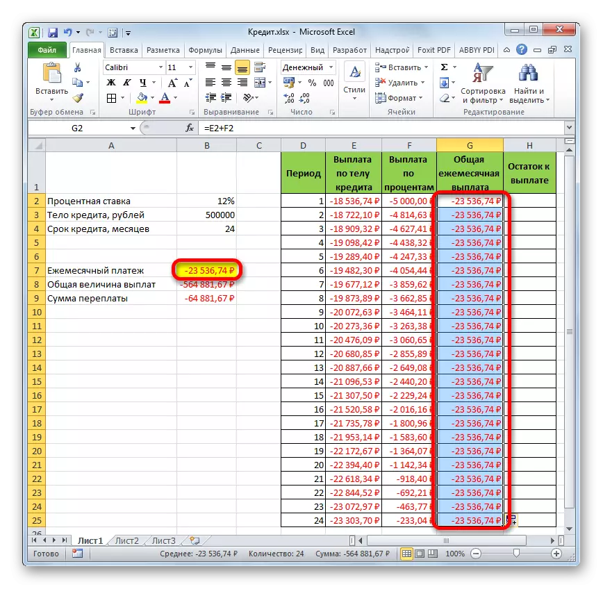 Totaal maandelijkse betaling in Microsoft Excel