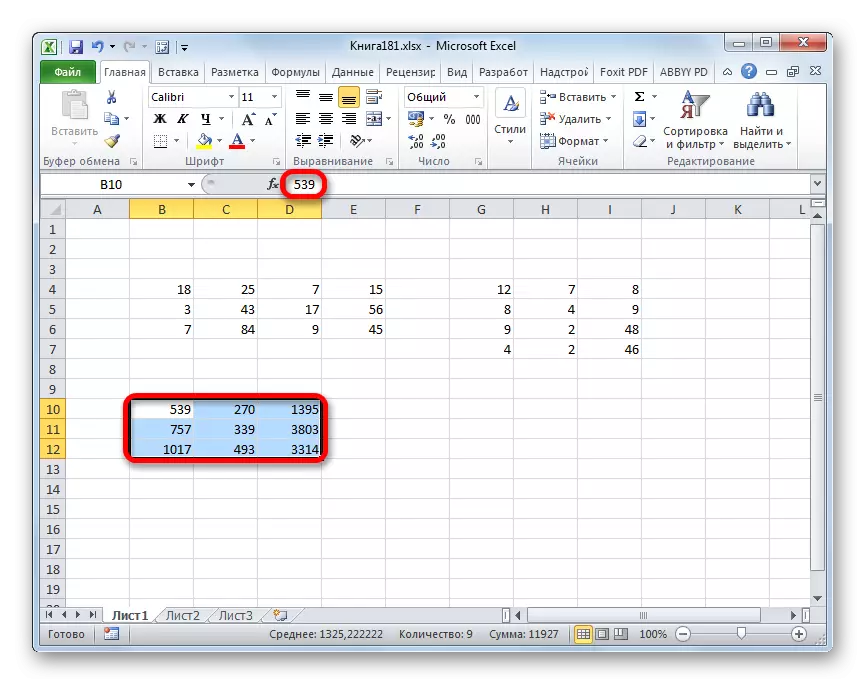 Végső mátrix a Microsoft Excelben