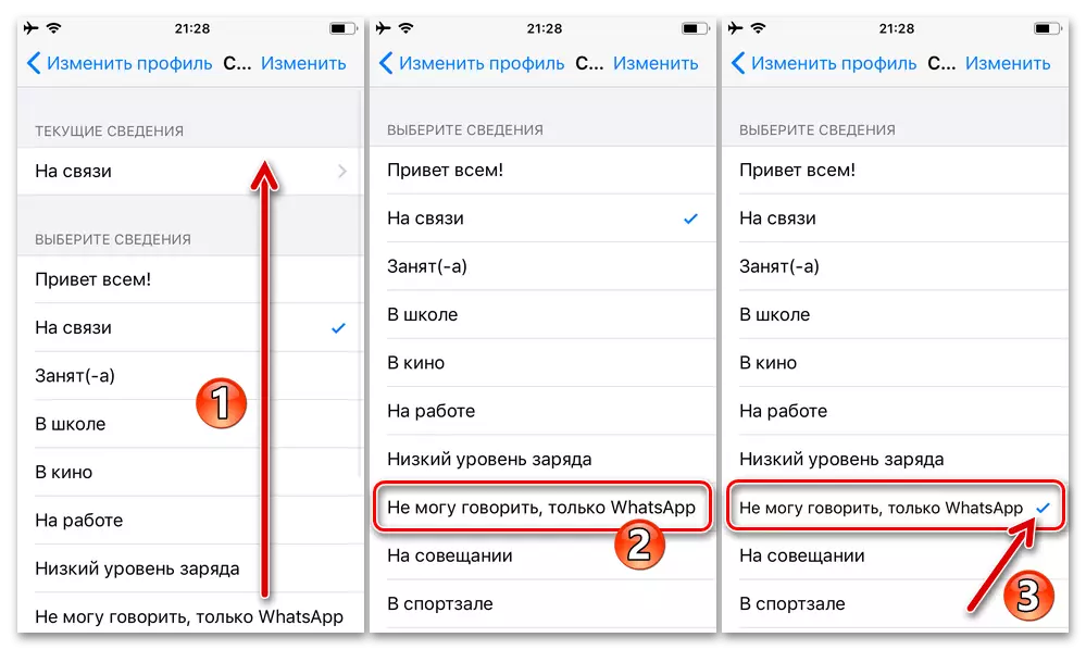 WhatsApp pro iPhone - Instalace stavu textu z nápisů šablony v nastavení Messenger