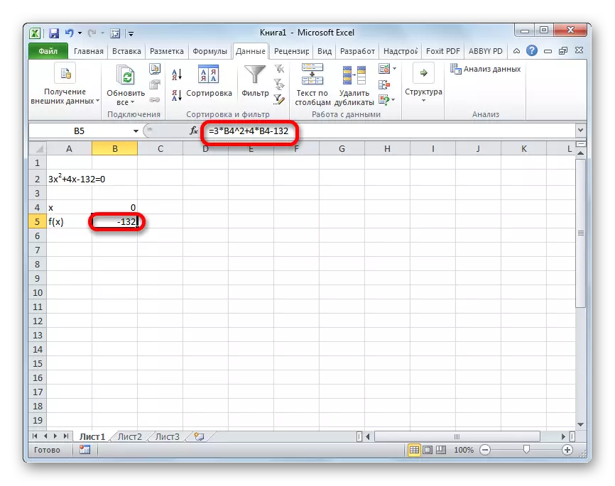 Valoare F (x) în Microsoft Excel