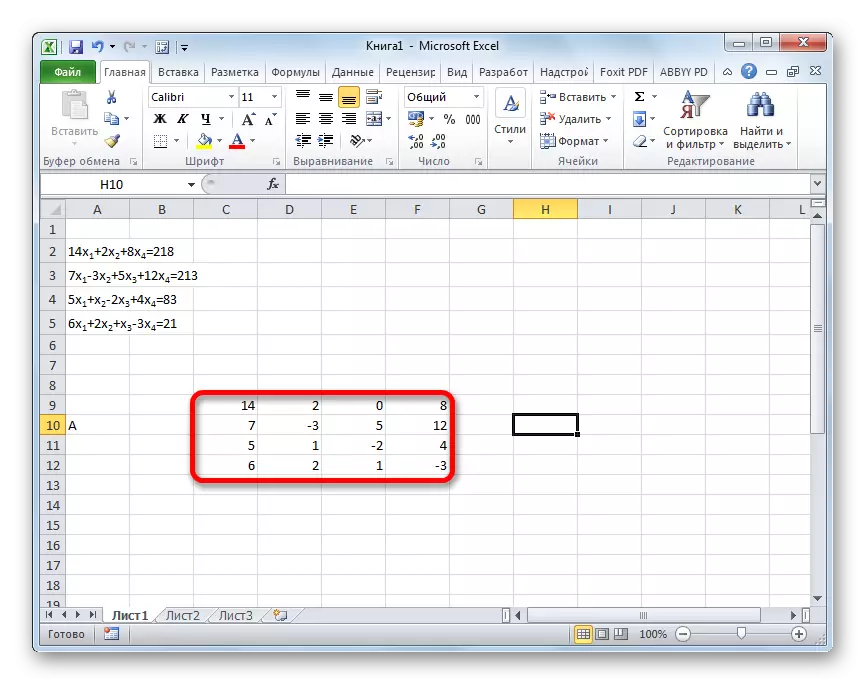 Matrix a Microsoft Excel