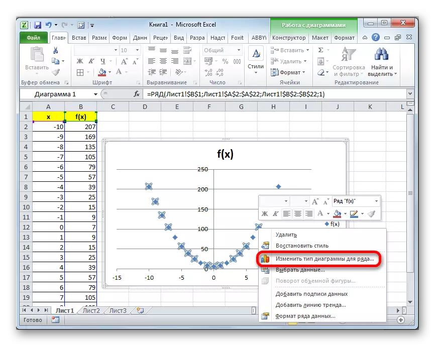 Преход към промяна в вида на диаграмата в Microsoft Excel
