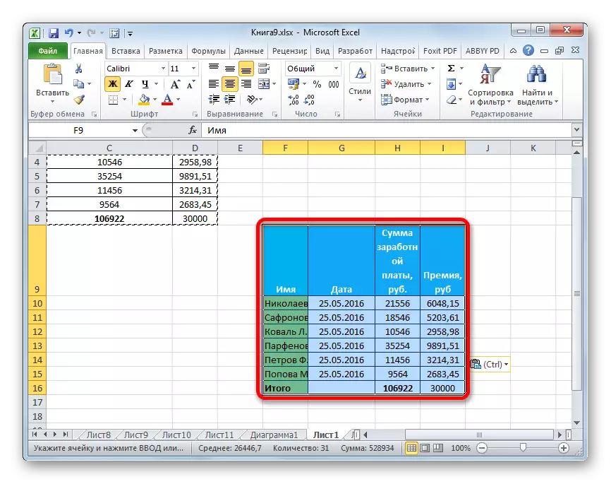Daneyên li maseyek li Microsoft Excel nagire