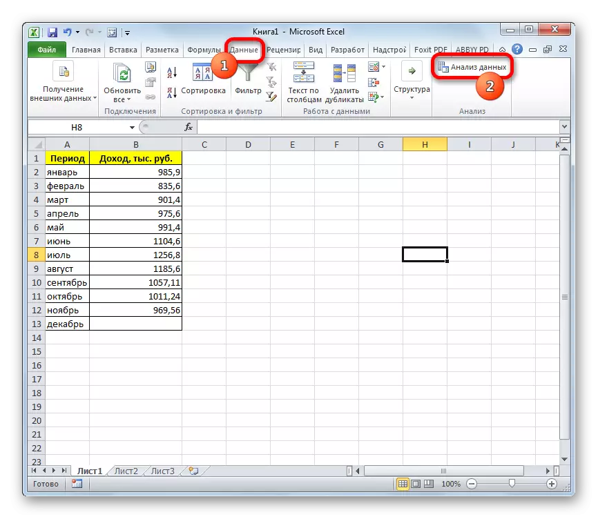 Microsoft Excel-da ma'lumotlar tahlil qilish vositalariga o'tish