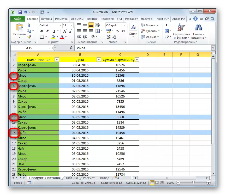 Pridelenie Rosets v programe Microsoft Excel