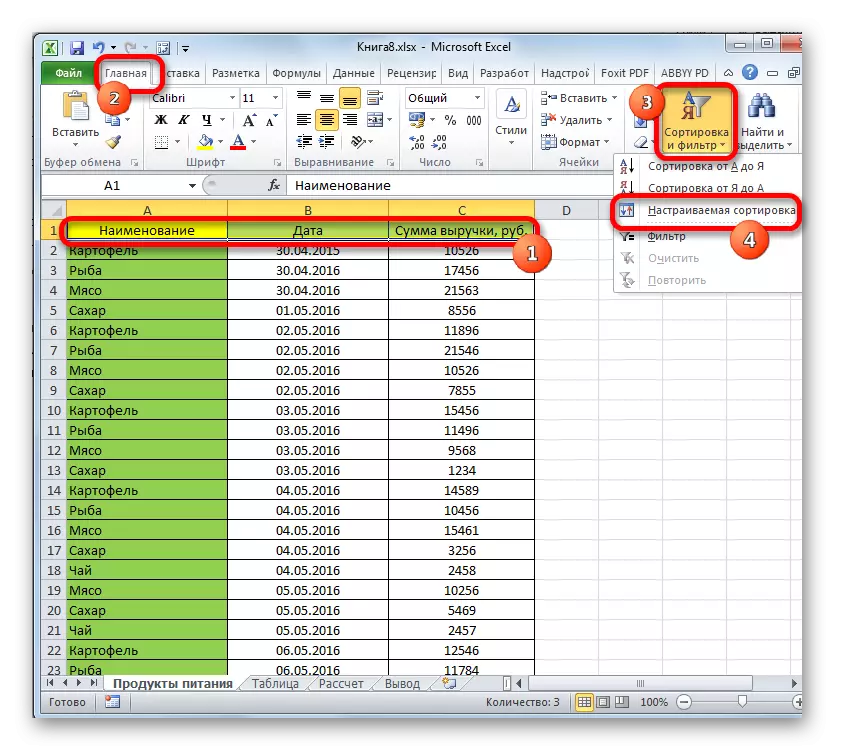 Microsoft Excel-da shaxsiy tartiblashga o'tish