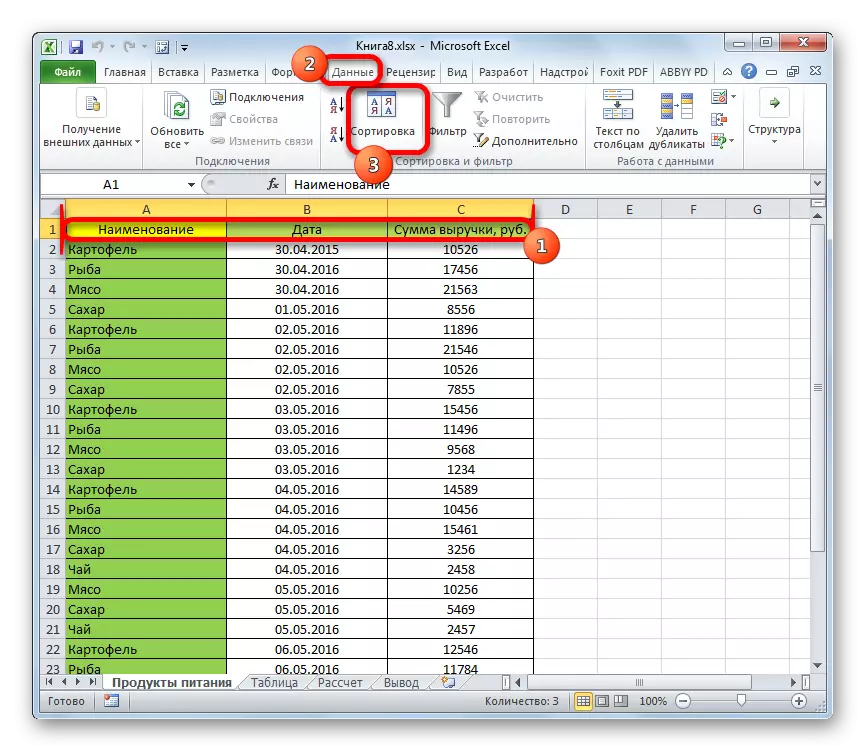 Prehod na razvrščanje v Microsoft Excel