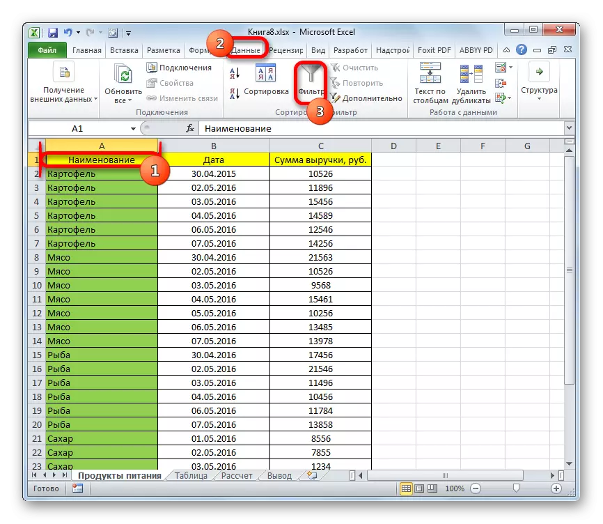 Abilita il filtro in Microsoft Excel