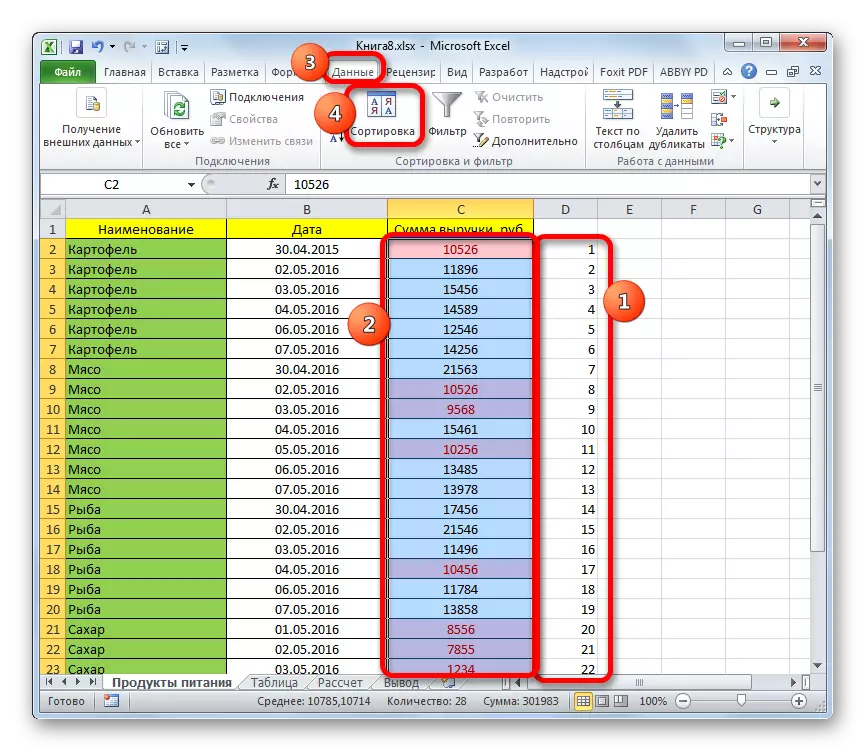 Avvio della finestra di ordinamento in Microsoft Excel