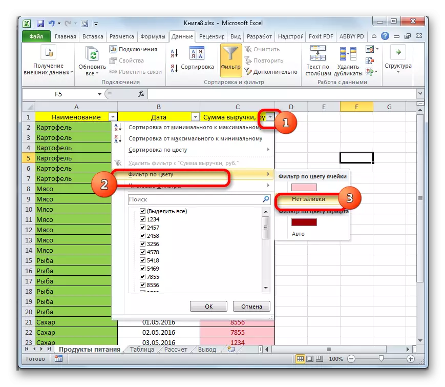 Omogoči barvni filter v programu Microsoft Excel