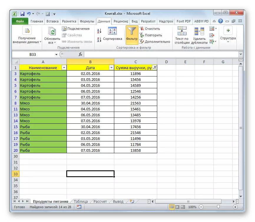 Suodatus valmistetaan Microsoft Excelissä