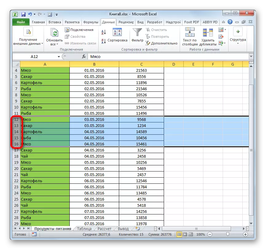 Linio selektado en Microsoft Excel