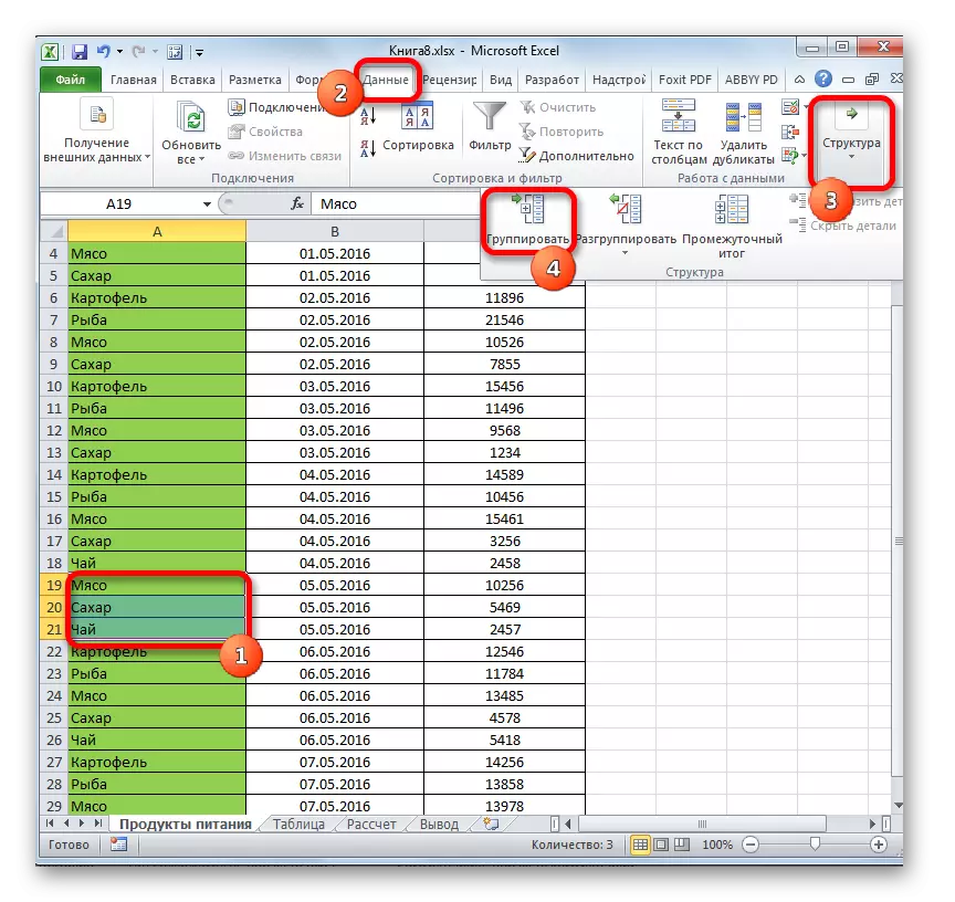 Glidderung Daten am Microsoft Excel
