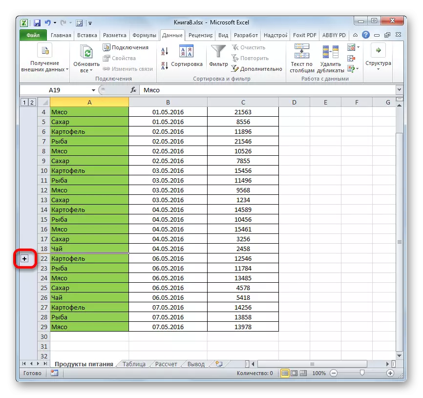 Pengungkapan kelompok di Microsoft Excel