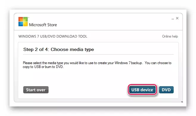 Përzgjedhja USB në Windows USBDVD Download Tool