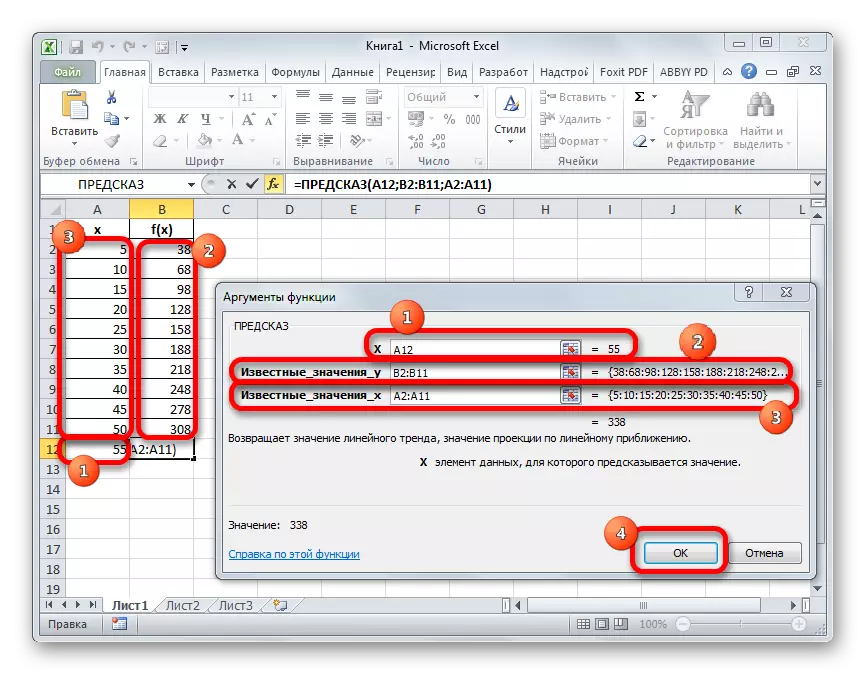 Características predichas de la ventana del argumento en Microsoft Excel