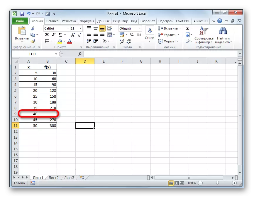 There is no function in the table in Microsoft Excel