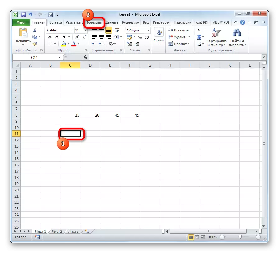 Overgang naar het tabblad Formules in Microsoft Excel