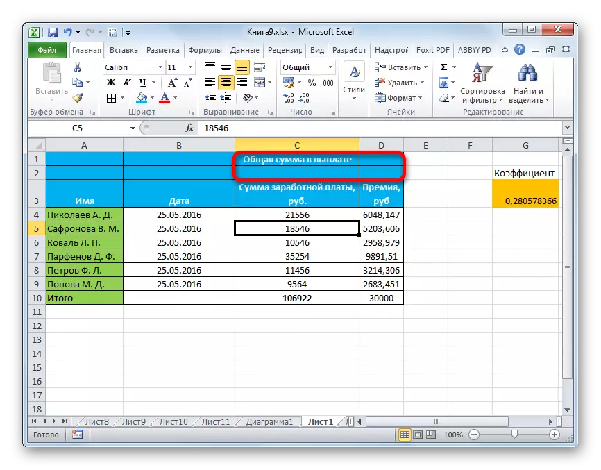 Mizara ho Microsoft Excel ny sela