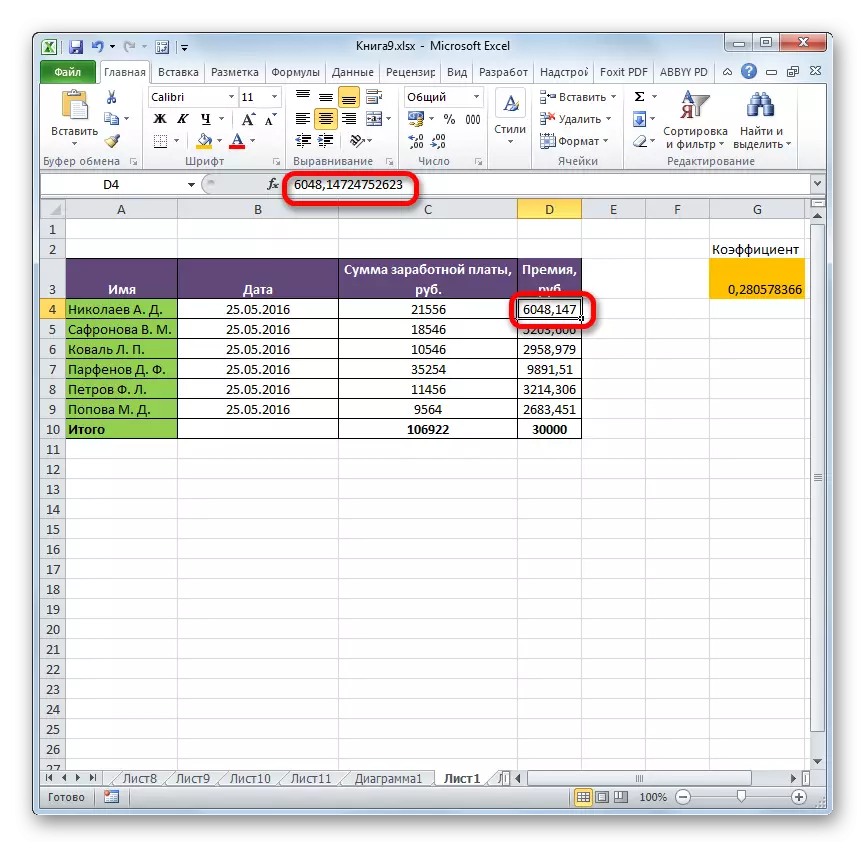 Формул ў табліцы няма Microsoft Excel