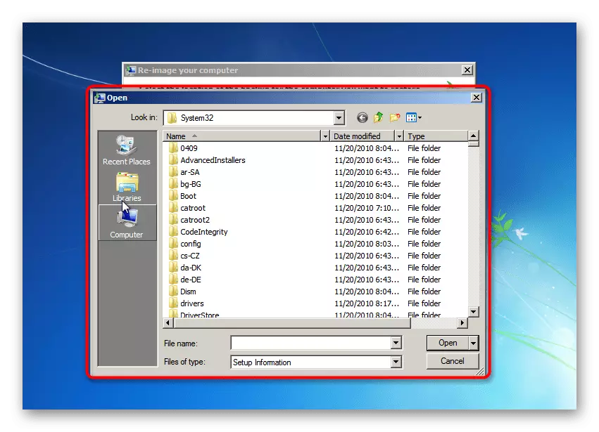 Buscar ficheiros na xanela aberta ao usar as opcións de recuperación do sistema Descargar controladores