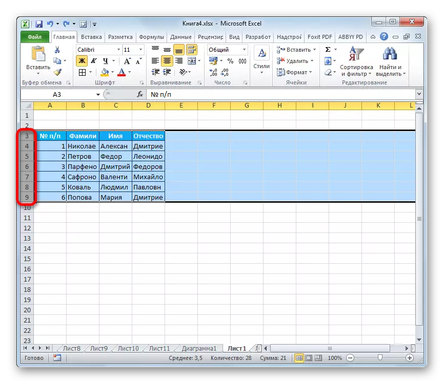 Microsoft Excel'deki aralığın seçimi