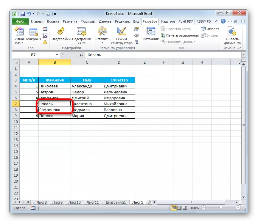 Soluja siirretään Microsoft Excelissä