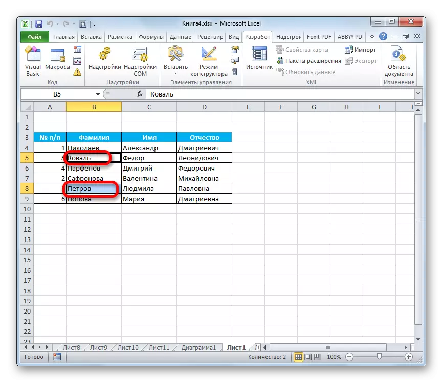 Makro muutti soluja paikoissa Microsoft Excelissä