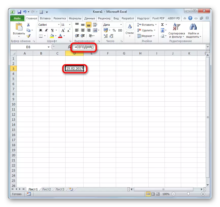 Resultat af funktionen i dag i Microsoft Excel