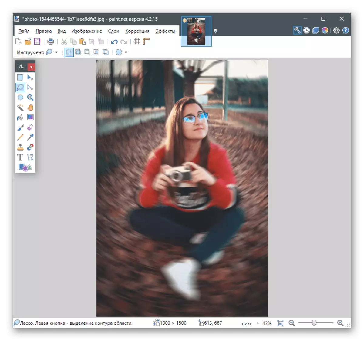 Rezultati i përdorimit të filtrit për të blurring sfondin e pasme në foto në Paint.net