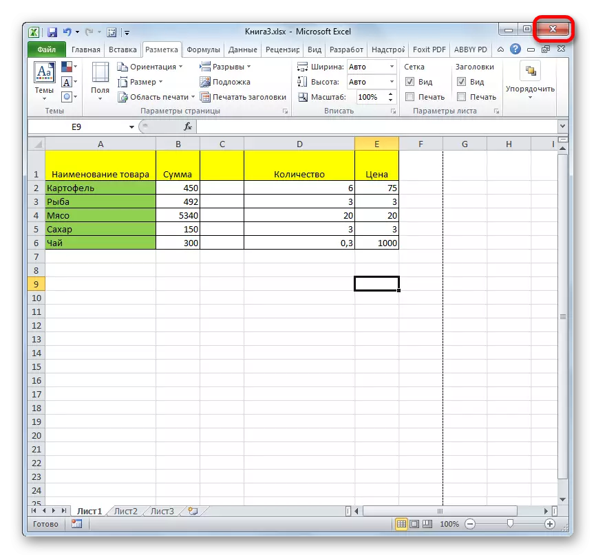 Nutup program ing Microsoft Excel